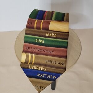 Eagle Neckwear Bible Books Silk Tie Religious Christian Bookshelf Multi Color